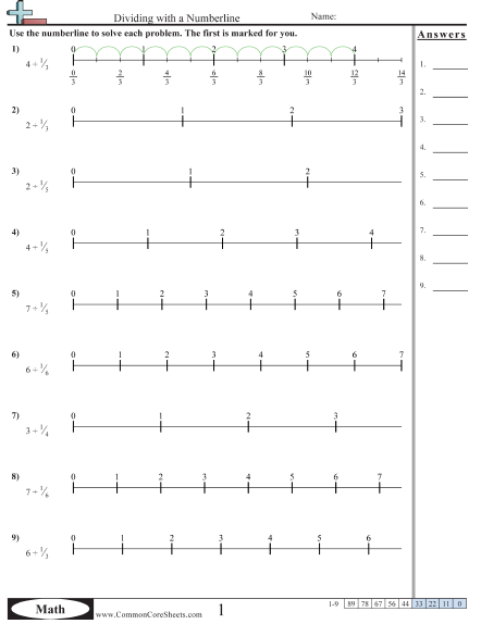 5.nf.7b Worksheets - Dividing with a Numberline  worksheet